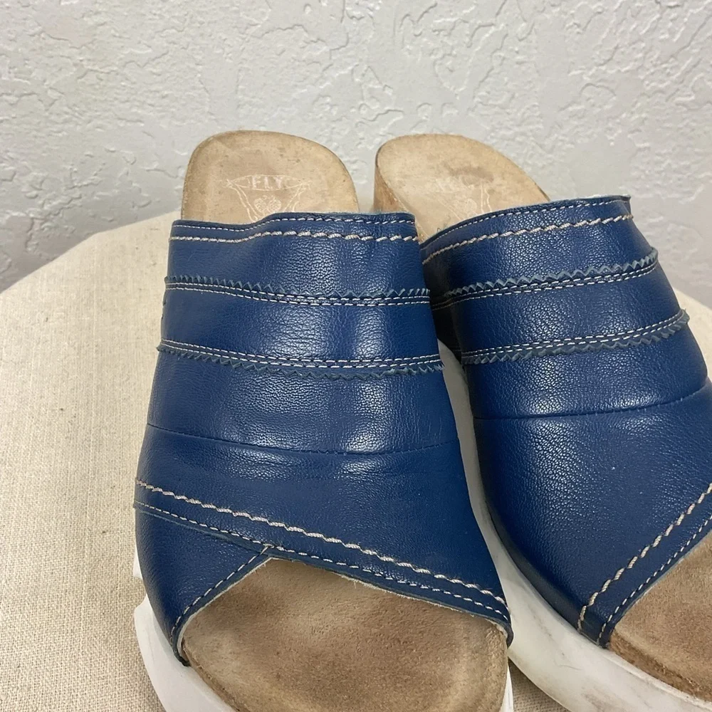 Fly London Suze Women’s Blue Leather Slip On Slide Platform Sandal Sz 41, US 10 - Picture 12 of 15